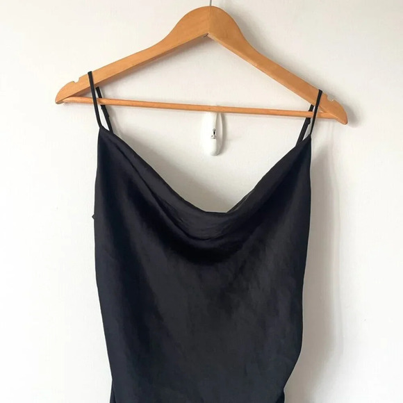 Aritzia Wilfred Only Ruched Slip Satin Dress Midi Mini Black Size Small - Picture 9 of 13